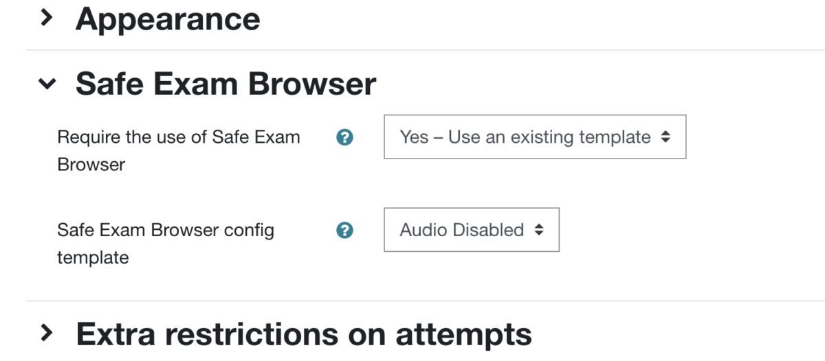 Safe Exam Browser settings